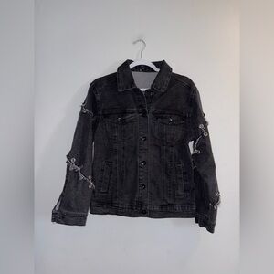 Fashion Nova - Black Distressed Jean Jacket